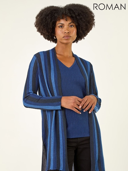 Roman Blue Stripe Ribbed Knit Cardigan (Y30938) | €53