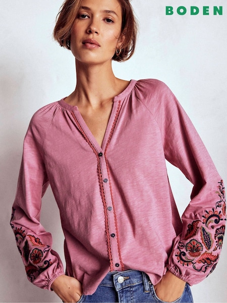 Boden Pink Alma Embroidered Shirt (Y30952) | 391 QAR