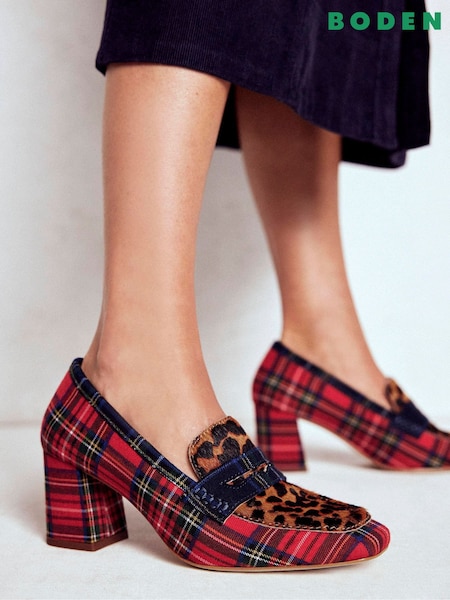 Boden Red Sol Block Heeled Penny Loafers (Y30953) | 774 QAR