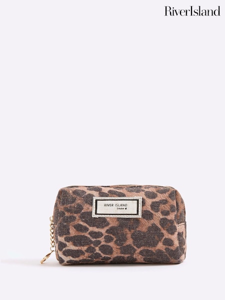 River Island Brown Canvas Leopard Print Make Up Bag (Y30971) | €22.50