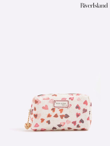 River Island Cream Canvas Heart Print Make Up Bag (Y30975) | €22.50