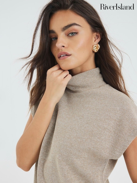 River Island Gold Grown On Sleeve Glitter T-Shirt (Y30979) | 144 QAR