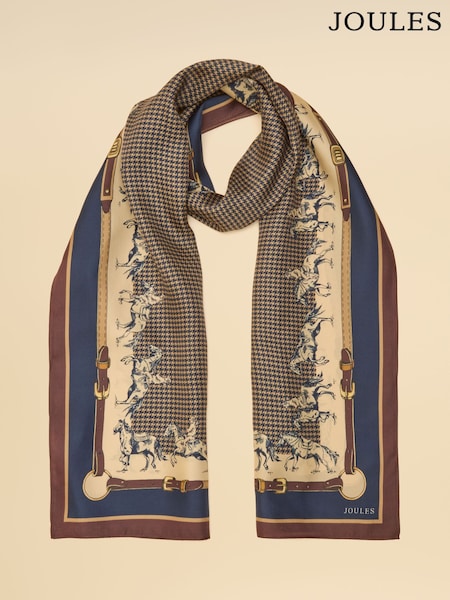 Navy & Neutral Equestrian - Joules Windsor 100% Silk Large Rectangle Scarf