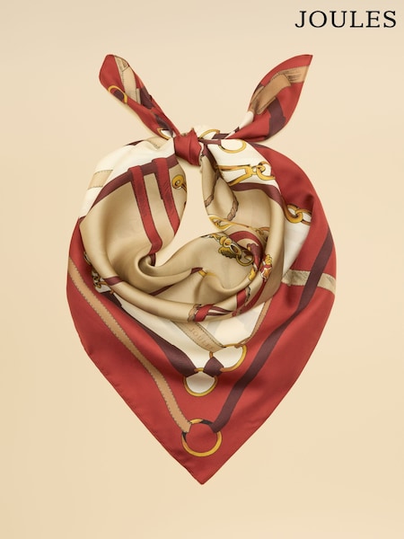 برتقالي محروق بتصميم Bridle - وشاح حرير مربع Bloomfield من Joules