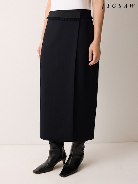 Jigsaw Blue Grosgrain Trim Wrap Skirt (Y31251) | AED932