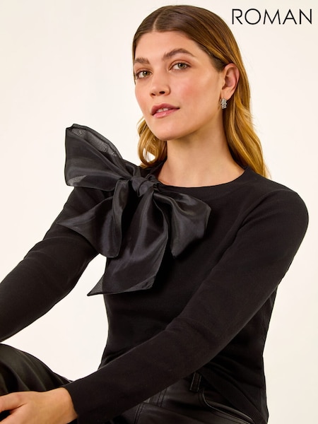 Roman Black Bow Tie Knit Jumper (Y31260) | AED306