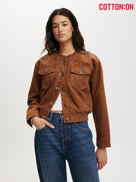 Cotton On Nude Sophia Faux Suede Utility Bomber Jacket (Y31329) | €75
