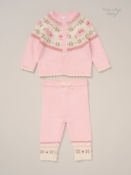 Rock-A-Bye Baby Boutique Pink True Knit Fairisle Pattern Cardigan And Trousers Outfit Set (Y31337) | 34 €