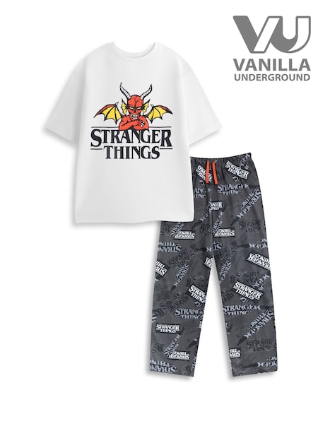 Vanilla Underground White Stranger Things Logo Short Sleeve Long Leg Pyjamas Set (Y31405) | €35