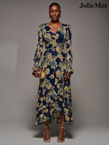 Jolie Moi Yellow Long Sleeve Ruffle Hem Mesh Maxi Dress (Y31498) | €112