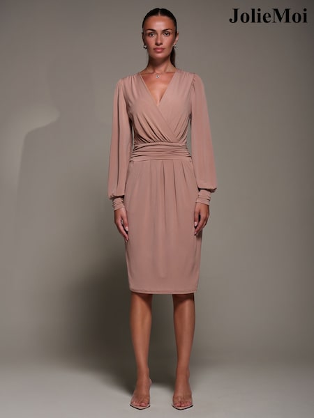 Jolie Moi Pink Jersey Balloon Sleeve Midi Dress (Y31601) | €85