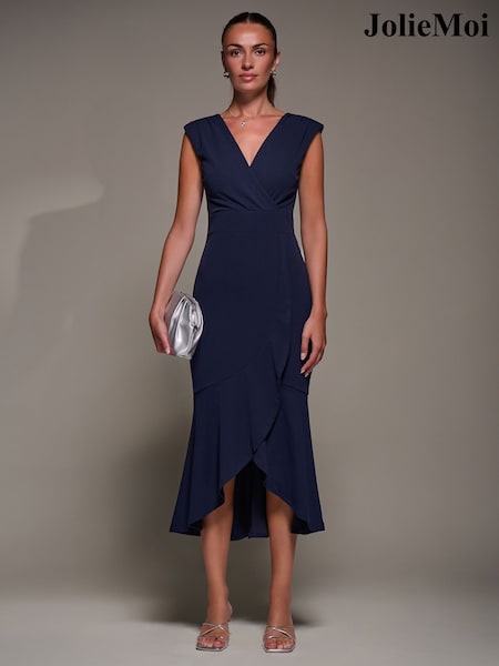 Jolie Moi Blue Ruffle Hem Midaxi Dress (Y31621) | 297 QAR