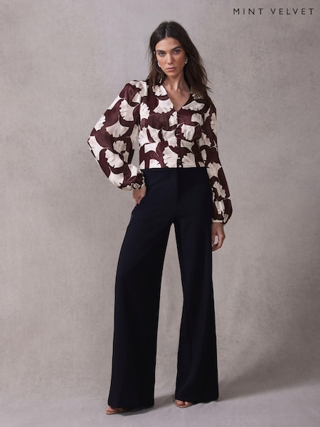 Mint Velvet Black Satin Stripe Wide Trousers (Y31752) | €165
