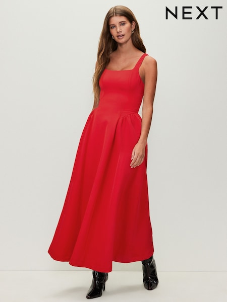 Bright Red Occasion Cinched Waist Maxi Dress (Y31779) | €87