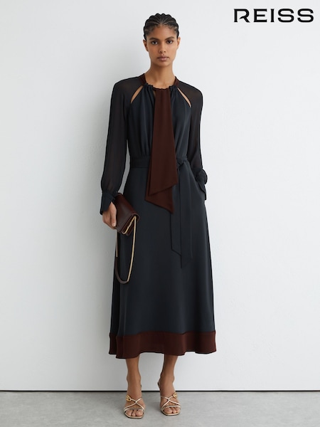 Reiss Estella Tie-Neck Belted Midi Dress (Y31795) | 2,129 LEI