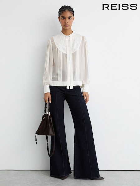 Reiss Ivory Casey Georgette Tie-Neck Beaded Blouse (Y31801) | AED1,786
