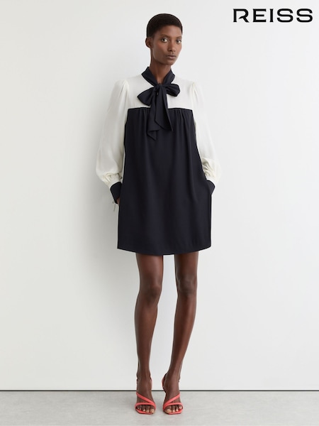 Reiss Cam Tie-Neck Contrast Shift Dress with Wool (Y31803) | ‏1,426 د.إ.‏