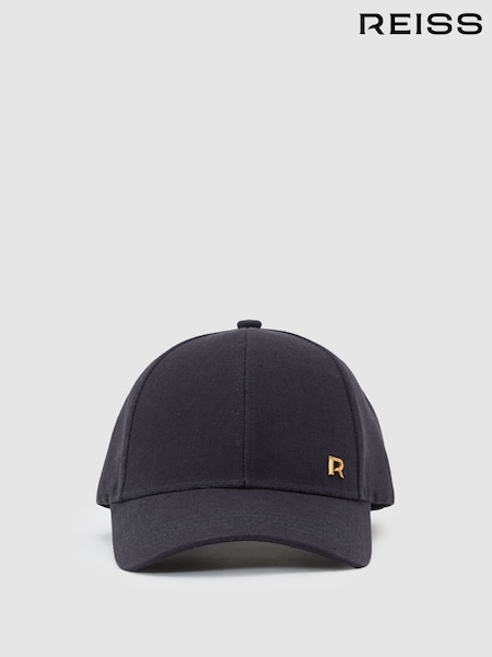 Reiss Navy Leila Woven Baseball Cap with Linen (Y31876) | AED346