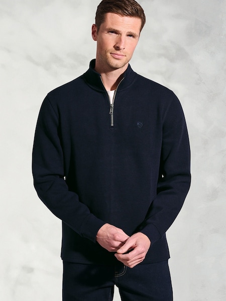 Brook Taverner Blue Melange Cotton French Rib Zip Neck Jumper (Y31904) | €80