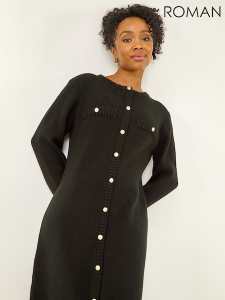 Roman Black Petite Petite Button Detail Knit Dress (Y31906) | €56