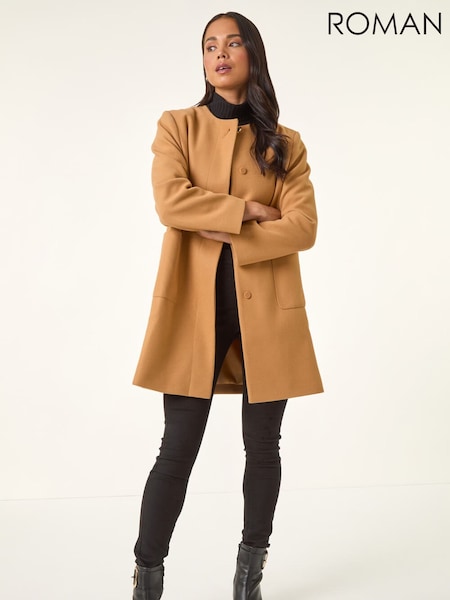Castanho - Roman Patch Pocket Buttoned Coat (Y31908) | R$ 845