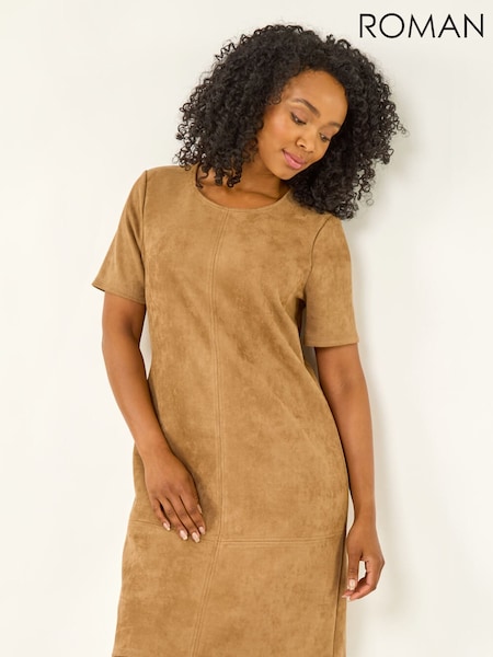 Roman Brown Petite Premium Stretch Suede Shift Dress (Y31922) | €67
