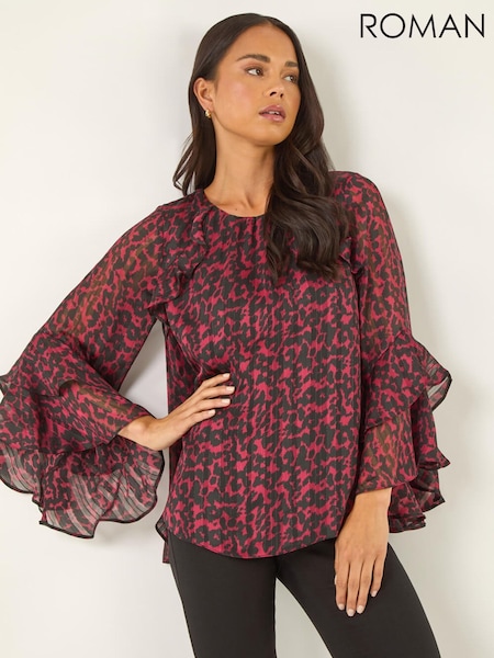 Roman Black Petite Paisley Frill Sleeve Blouse (Y31941) | AED262