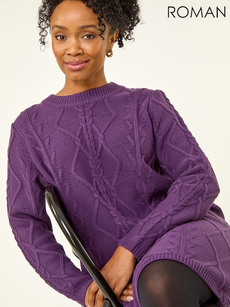 Roman Purple Petite Cable Knit Jumper Dress (Y31944) | R$ 510
