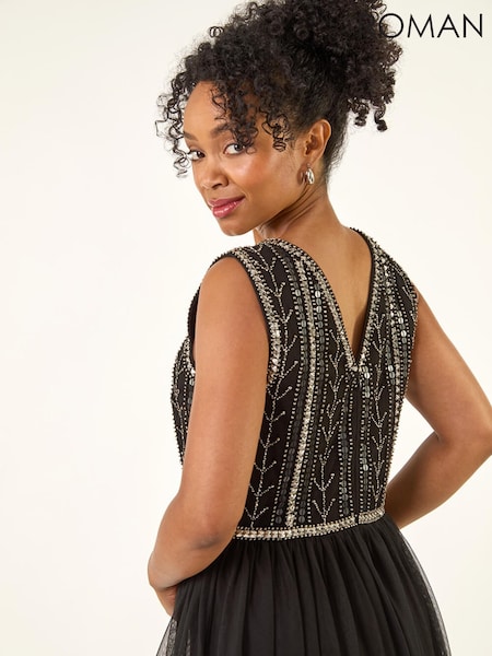 Roman Black Petite Embroidered Mesh Dress (Y31947) | €108