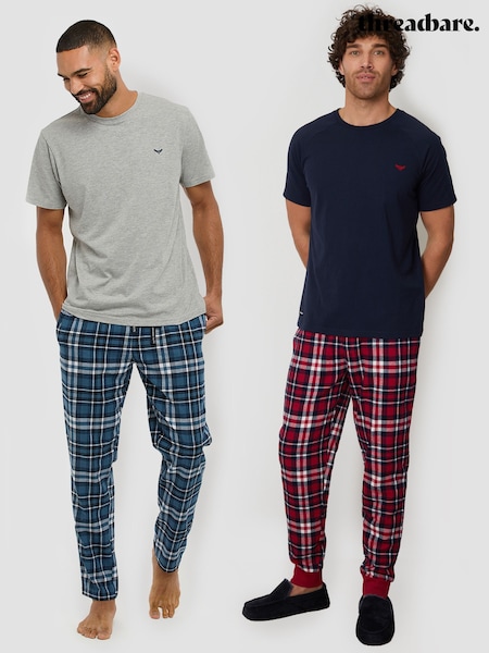 Threadbare Grey Short Sleeve T-Shirt & Check Trousers Pyjamas Set 2 Pack (Y32002) | AED266