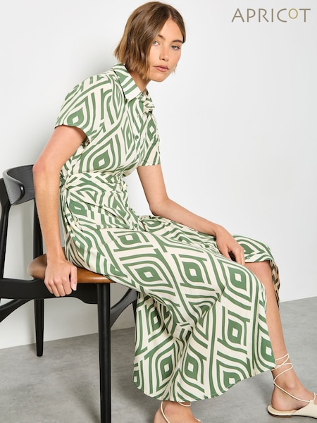Apricot Green Geo Teardrop Midi Shirt Dress (Y32167) | €59