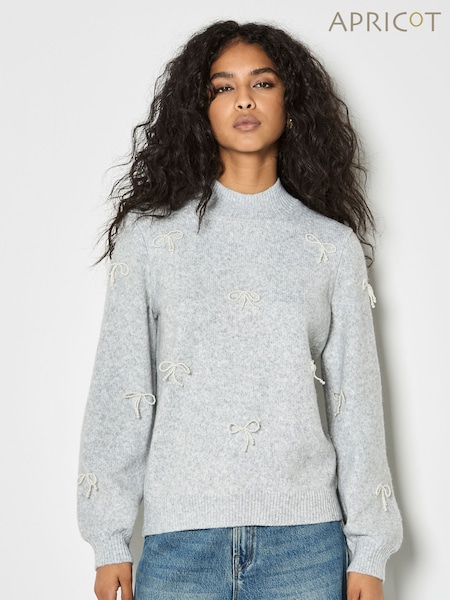 Apricot Grey Pearl Bows Jumper (Y32206) | €51