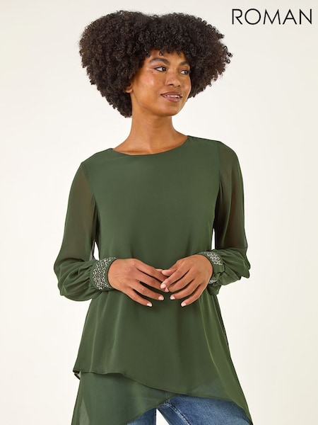 Roman Green Embellished Detail Layered Tunic Top (Y32209) | €60