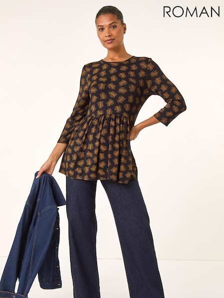 Roman Natural Abstract Print Stretch Tunic Top (Y32211) | €64