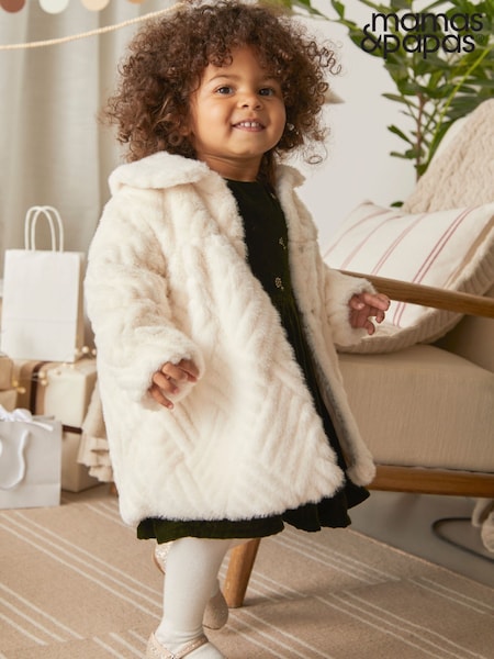 Mamas & Papas Cream Faux Fur Coat (Y32308) | €64
