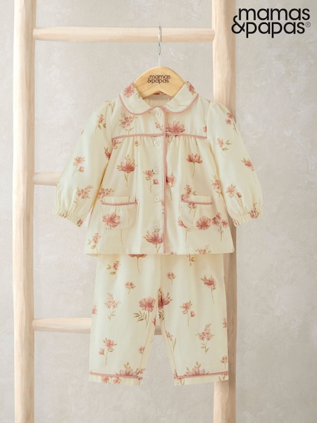 Mamas & Papas Cream Floral Print Woven Pyjamas (Y32328) | R$ 235