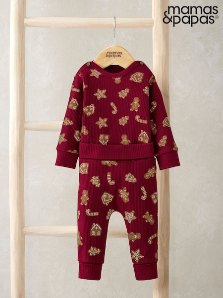 Mamas & Papas Gingerbread Print Christmas Red Top & Leggings Set (Y32333) | €28