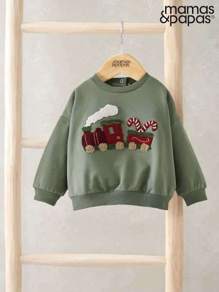 Mamas & Papas Train Christmas Green Sweatshirt (Y32339) | €21.50