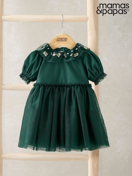 Mamas & Papas Green Embroidered Collar Mesh Tulle Dress (Y32348) | R$ 315