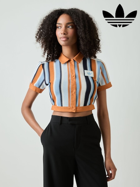 Orange - Adidas Originals Adidas Originals Stripe Crochet Crop Polo