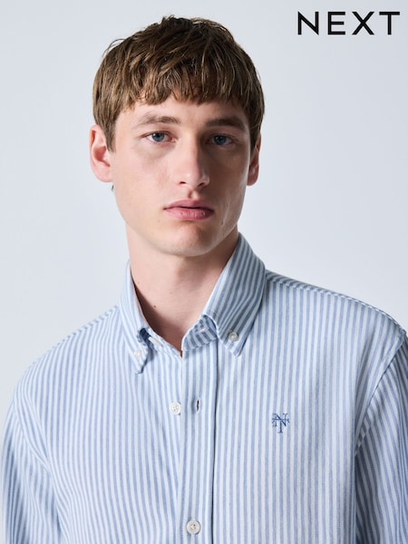 藍色條紋 - Regular Regular Fit Pique Long Sleeve Shirt