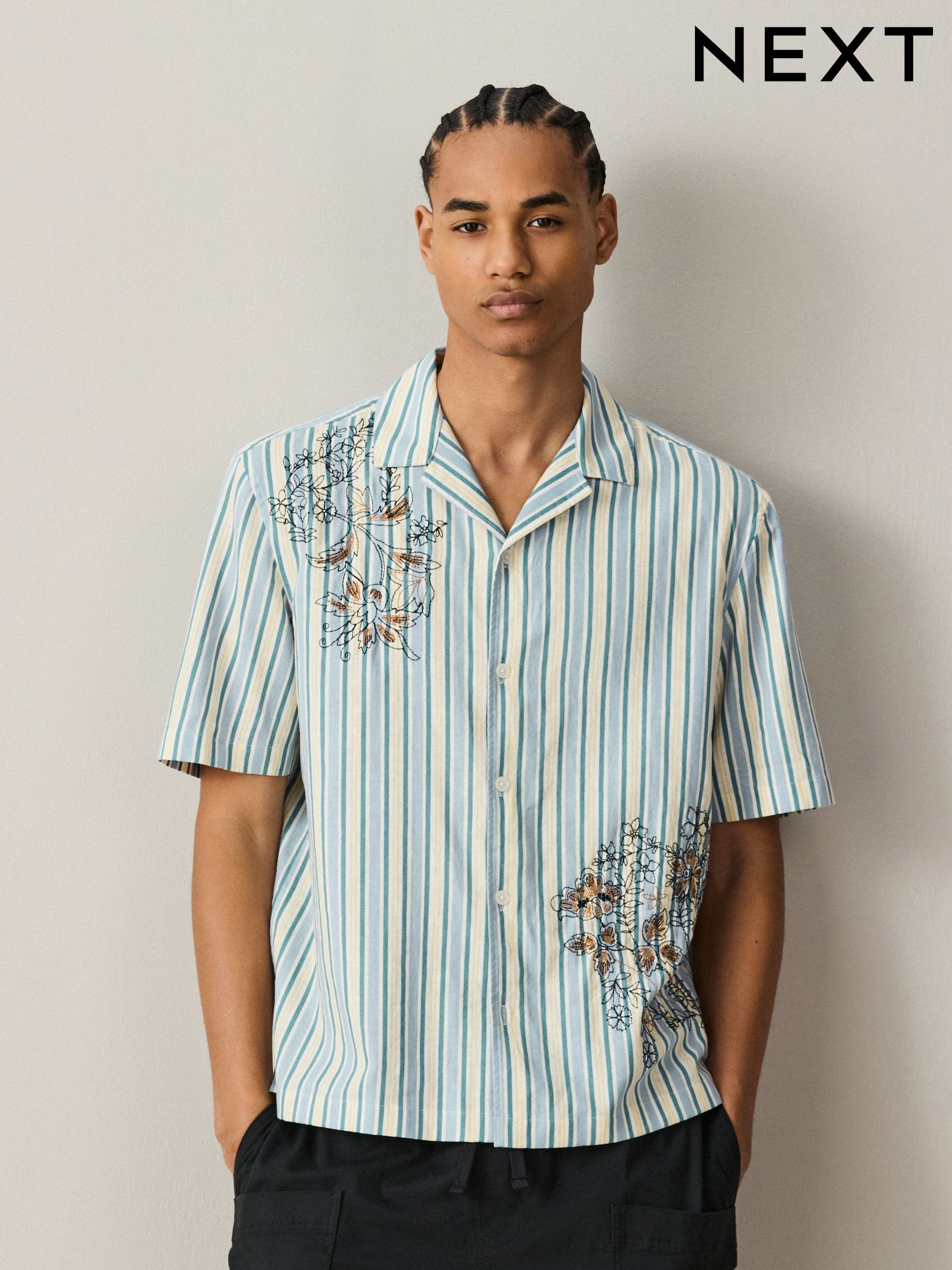 Buy Men's Shirts Blue Cotton Floral Online | Next Singapore