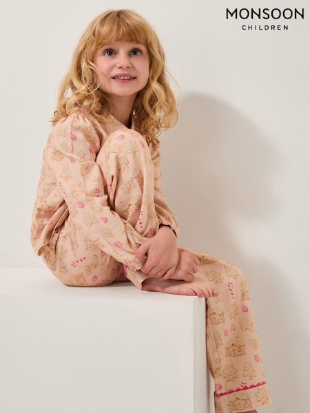 Monsoon Pink Gingerbread Print Long Christmas Pyjamas Set (Y32880) | 129 QAR - 148 QAR