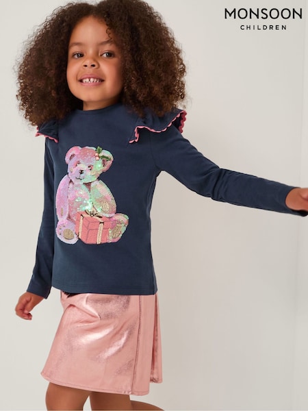 Monsoon Blue Christmas Sequin Bear Top (Y32881) | €25 - €30