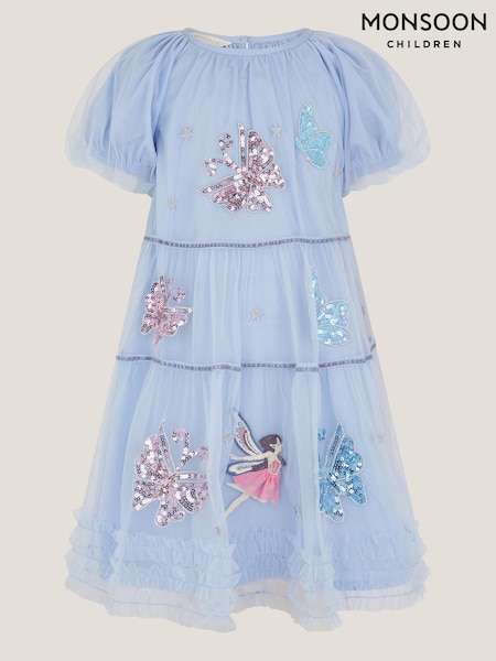 Monsoon Blue Butterfly Fairy Puff Sleeve Party Dress (Y32899) | €56 - €62