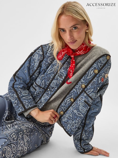Accessorize Blue Bandana Print Quilted Jacket (Y33098) | €95