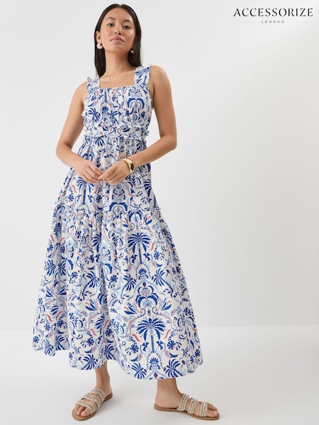 Accessorize Blue Palm Print Tiered Maxi Dress (Y33099) | €80