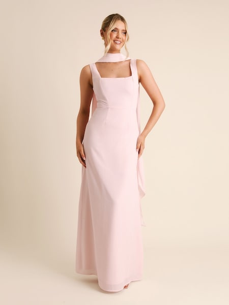 Six Stories Square Neck Crepe Bridesmaid Dress with Neck Scarf (Y33126) | 140 €