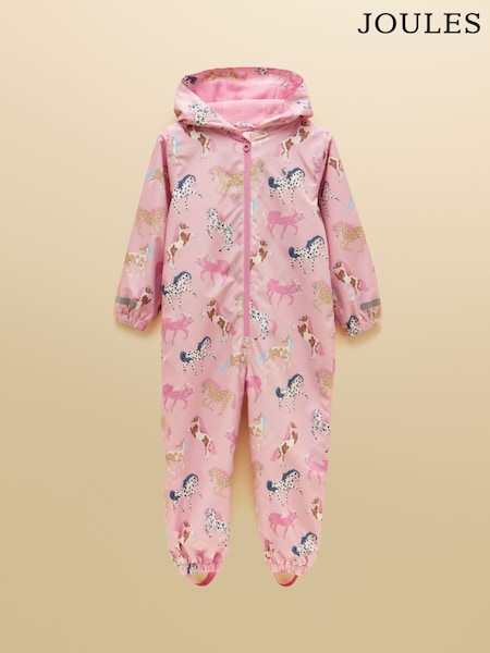 Pink Horse - Joules Girls' Raindrop Waterproof Packaway Puddlesuit