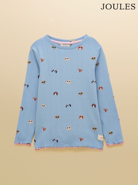Blue Dogs - Joules Girls' Odelia Long Sleeve Pointelle Top